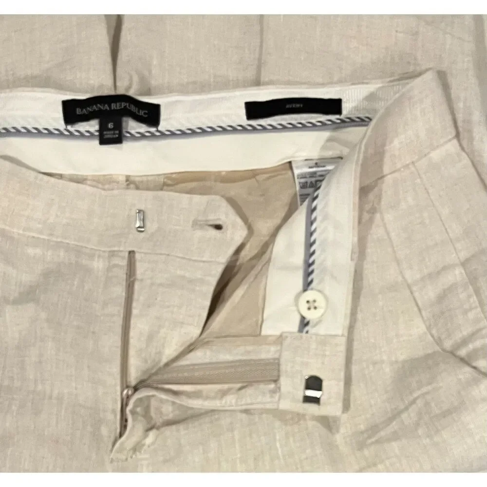 Banana Republic Avery 100% Linen Straight Leg Trousers in Light Beige